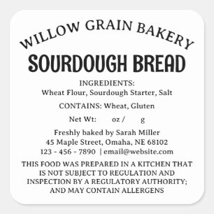 Nebraska Cottage Law Food Sourdough Bread Label