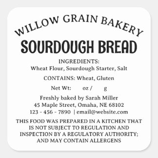 Nebraska Cottage Law Food Sourdough Bread Label