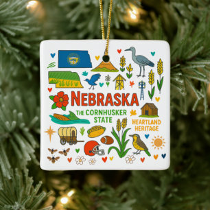 Nebraska Custom Family Trip Christmas Ceramic Ornament