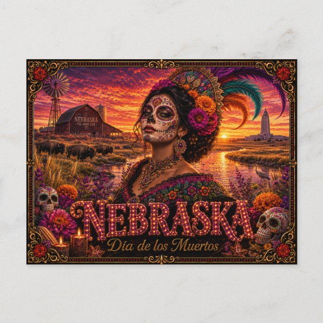 Nebraska Día de los Muertos Retro Postcard (Front)