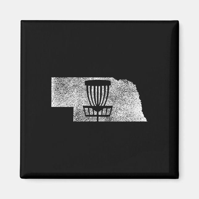 Nebraska Disc Golf State With Basket Distressed Gr Magnet (Front)