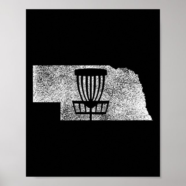 Nebraska Disc Golf State With Basket Distressed Gr Poster (Front)