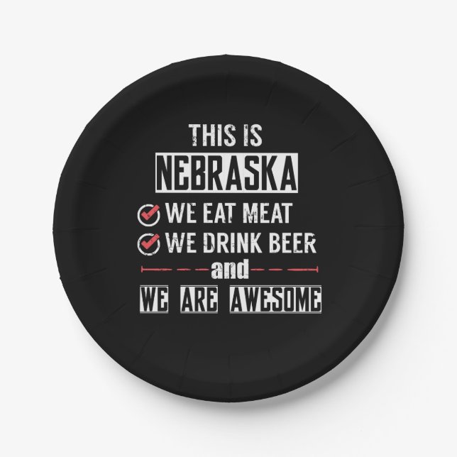 Nebraska Eat Meat Drink Beer Awesome Paper Plate (Front)