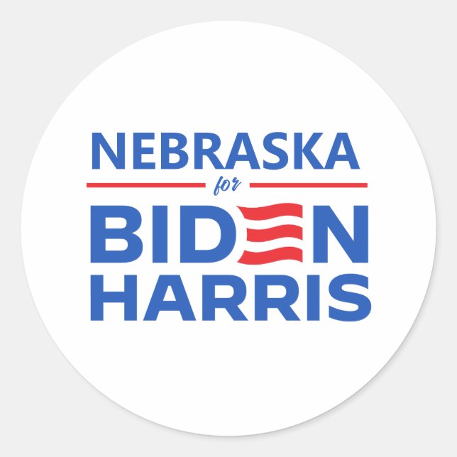 Nebraska for Biden Harris Classic Round Sticker (Front)