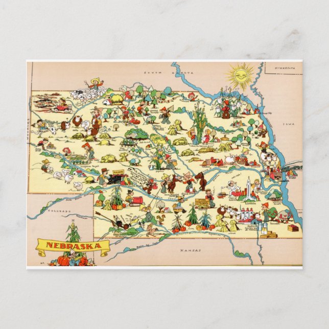 Nebraska Funny Vintage Map Postcard (Front)