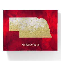 Nebraska Gold Glitter State on Red