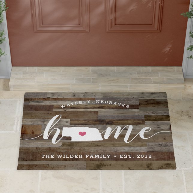 Nebraska Home State Personalised Wood Look Doormat (Creator Uploaded)
