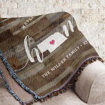 Nebraska Home State Personalised Wood Look Throw Blanket<br><div class="desc">Show some home state pride with this cute rustic faux wood plank throw blanket featuring "home" in white calligraphy script lettering with a silhouette map of the state of Nebraska standing in for the letter "O." A pink heart illustration inside the state map completes the design; you can change the...</div>