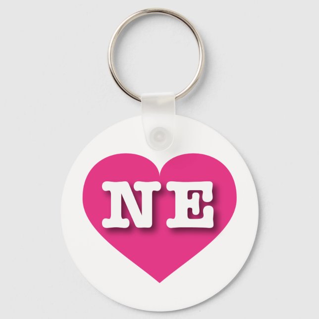Nebraska Hot Pink Heart - I love NE Key Ring (Front)