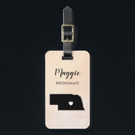 Nebraska Map Luggage Tag, Wedding Party Welcome Luggage Tag<br><div class="desc">These state luggage tags make the perfect wedding party gift tags or welcome bag tags. Tie it to your bridesmaid gifts instead of a typical paper gift tag, and they can use it for months and years to come. Tags have a peach apricot watercolor background. To place the heart at...</div>