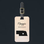 Nebraska Map Luggage Tag, Wedding Party Welcome Luggage Tag<br><div class="desc">These state luggage tags make the perfect wedding party gift tags or welcome bag tags. Tie it to your bridesmaid gifts instead of a typical paper gift tag, and they can use it for months and years to come. Tags have a peach apricot watercolor background. To place the heart at...</div>