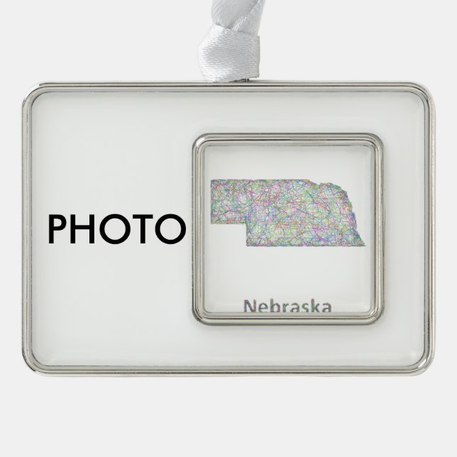 Nebraska map silver plated framed ornament (Front)