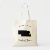 Nebraska Map Wedding Welcome Bag Tote Black, Gold