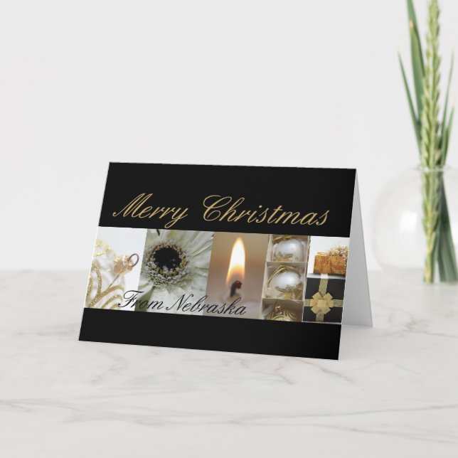 Nebraska Merry Christmas Collage Card (Front)