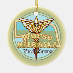 Nebraska Nurse Caduceus Ceramic Tree Decoration
