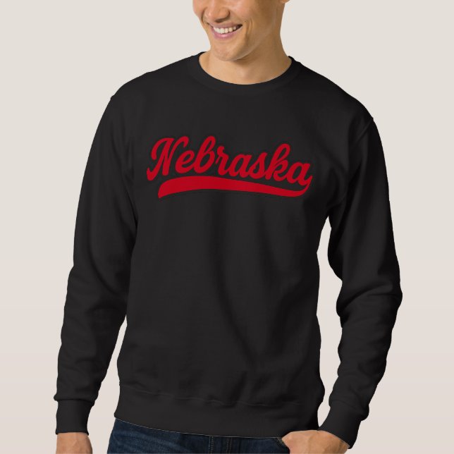 Nebraska Script Logo | Retro Red State Pride Sweatshirt (Front)