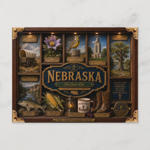 Nebraska Shadow Box 3D Figurine State Postcard