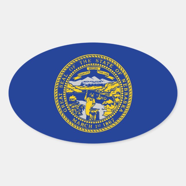 Nebraska State Flag Design Oval Sticker (Front)