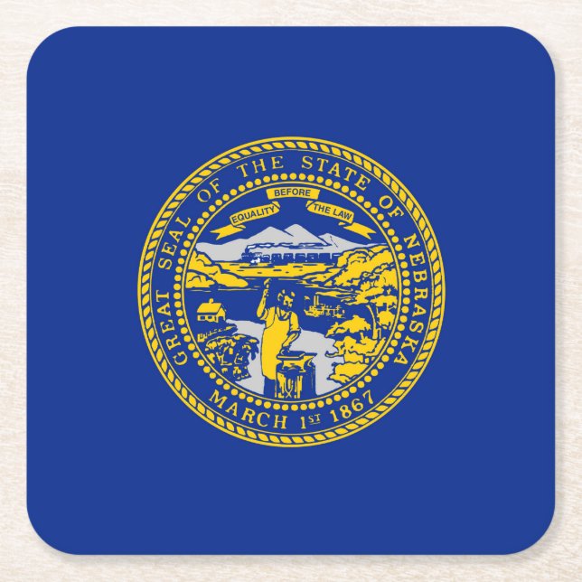 Nebraska State Flag Design Square Paper Coaster (Front)