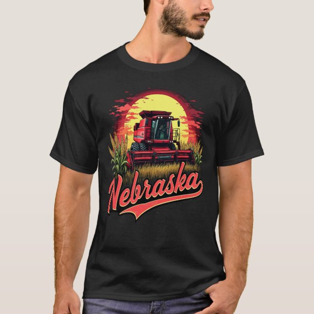 Nebraska Sunrise Farm Red Combine Corn Tee (Front)