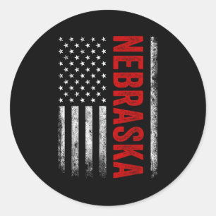 Nebraska Vintage Us American Flag Retro For Men Wo Classic Round Sticker