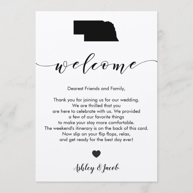 Nebraska Wedding Welcome Letter & Itinerary Card (Front)