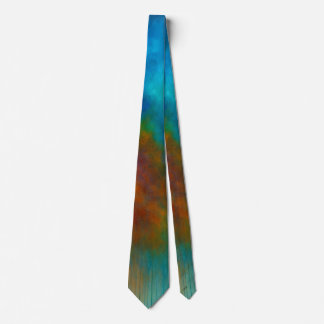 Nebula Cascade - Cyan and Crimson Abstract Drip Tie