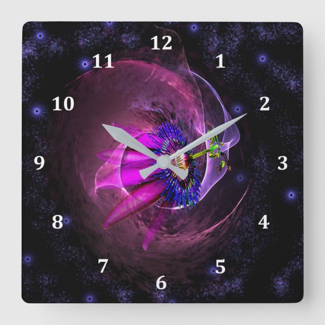 Nebula Design with Stars Gasses & Flower Square Wall Clock (Front)