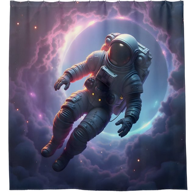 Nebula Drift: The Lone Explorer – Sci-Fi Space Art Shower Curtain (Front)