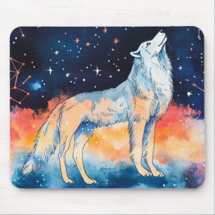 Nebula Howling Wolf Cosmic Galaxy Mouse Pad