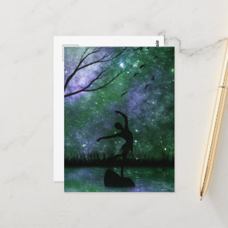 Nebula Sky Dancer Silhouette - Green & Indigo Postcard