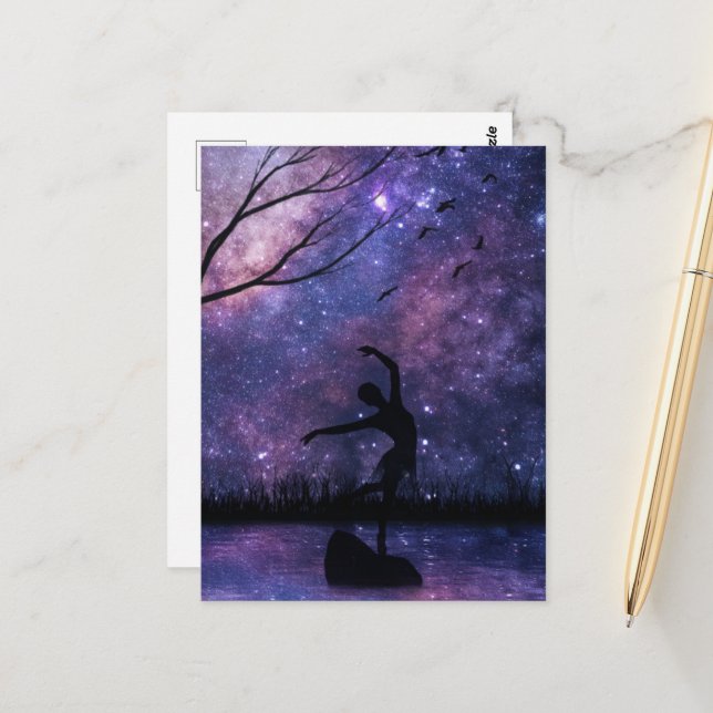 Nebula Sky Dancer Silhouette - Purple & Pink Postcard (Front/Back In Situ)
