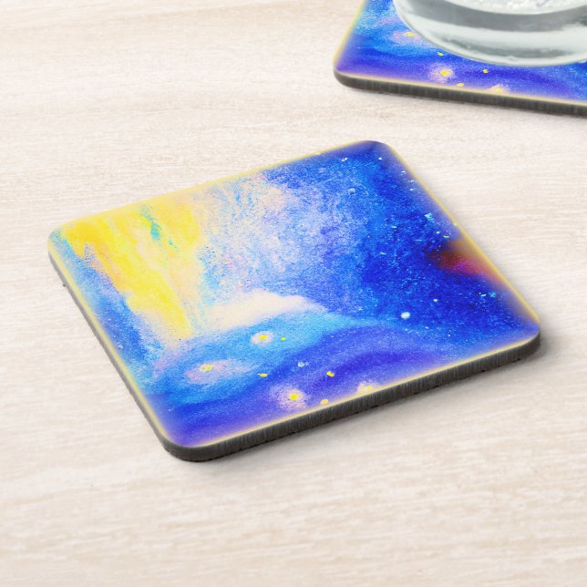 Nebula Stars Blue, Yellow and Milky White. Buy Now Coaster (Left Side)