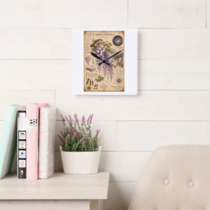 Nebula Wisteria Victorian Botanical Museum Print Square Wall Clock