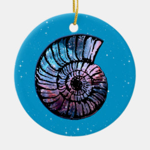 Nebula with Stars in a Nautilus Shell Ceramic Tree Decoration