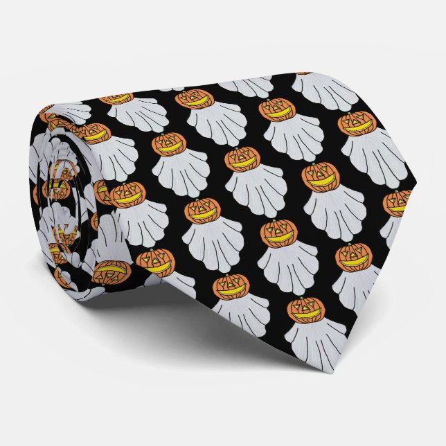 Neck Tie (black) - Pumpkin Ghost (Rolled)