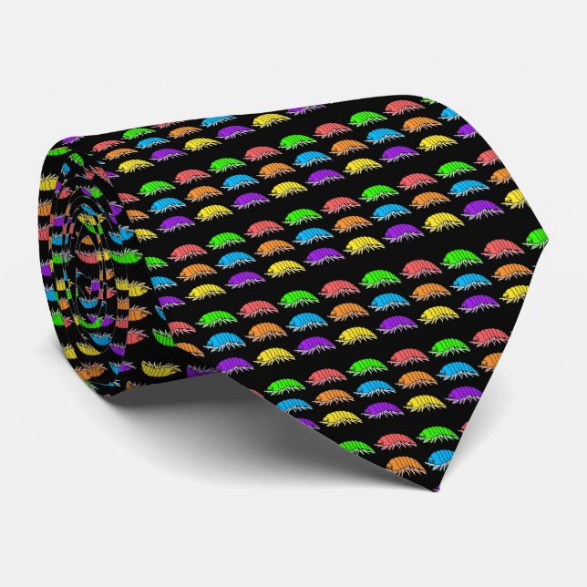 Neck Tie (black) - Rainbow Pill Bugs (Rolled)