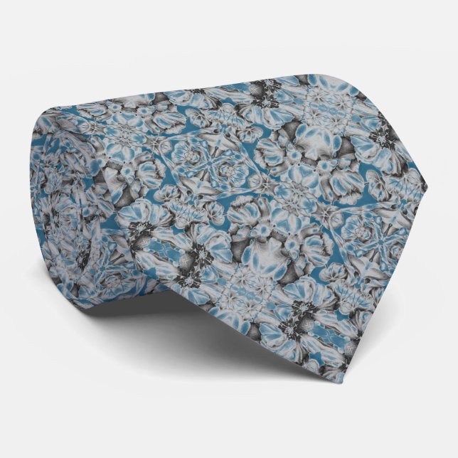 Neck Tie - Grey/Blue Nasturiums (Rolled)