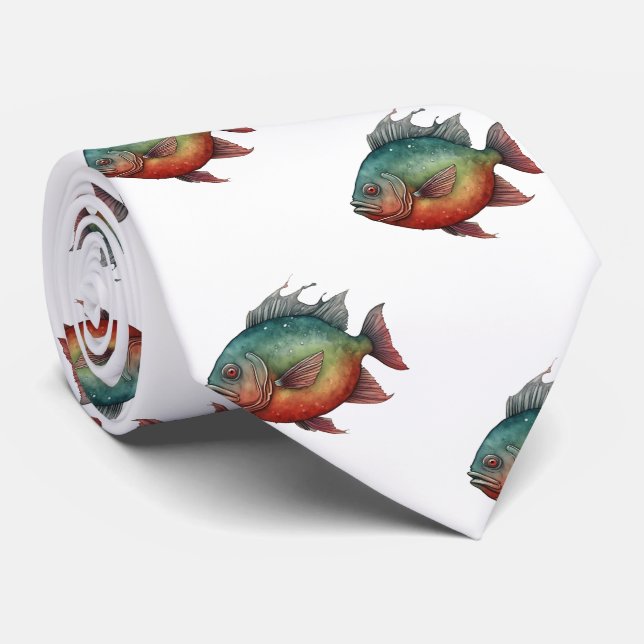 Neck Tie - Watercolor Series: Piranha (Rolled)