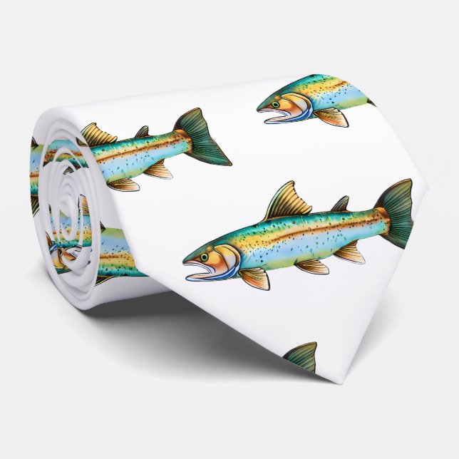 Neck Tie - Watercolor Series: Trout/Salmon (Rolled)