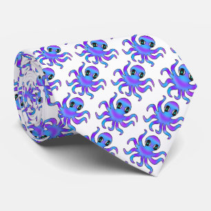Neck Tie (white) - Blue Violet Octopus