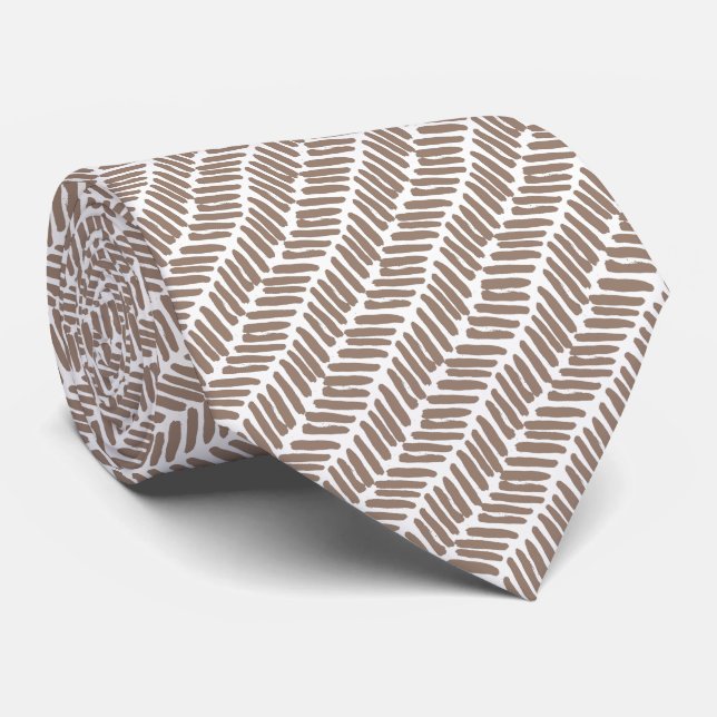 Neck Tie With Taupe Beige Brown White Stripes Art (Rolled)