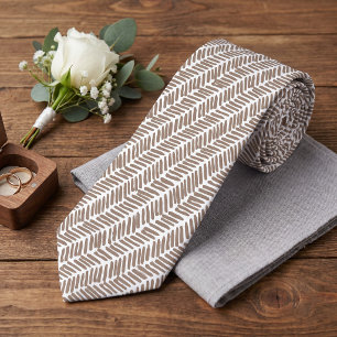 Neck Tie With Taupe Beige Brown White Stripes Art