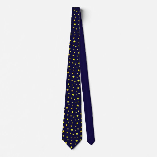 Neck Tie with Yellow Stars on Navy Blue (Front)