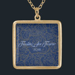 Necklace Blue & Golden Rose-Familes Are Forever<br><div class="desc">Necklace shown in Gold tone with a Golden multi-rose print over Deep Blue background and text of "Families Are Forever 2018" in fancy script of Light Blue. Customise this necklace with a special date or/and choose your style or change colours. Or buy as designed. Available in Sterling Silver and Silver...</div>