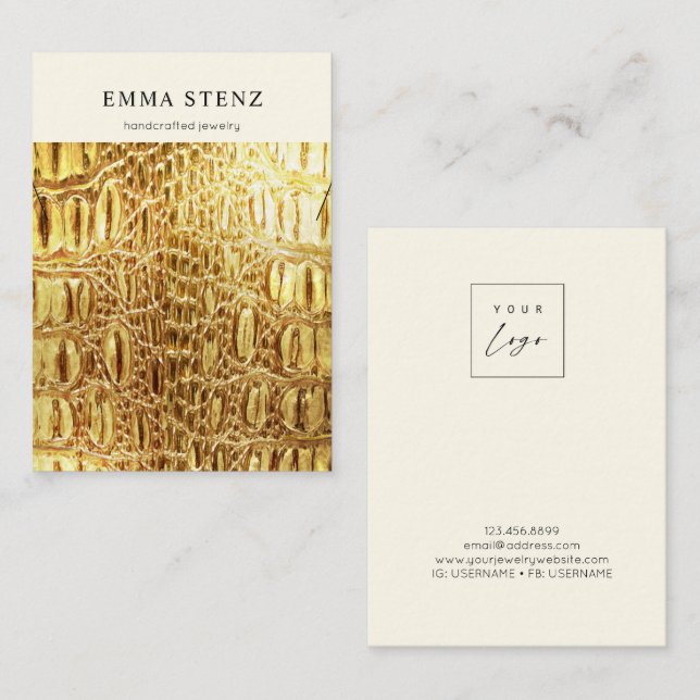 Necklace Display Card • Gold Leather Texture Logo (Front/Back)