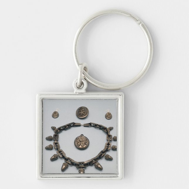 Necklace, earrings, brooch and pendant, c.1870 key ring (Front)