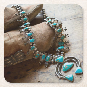 Necklace for sale, Santa Fe, New Mexico. USA Square Paper Coaster