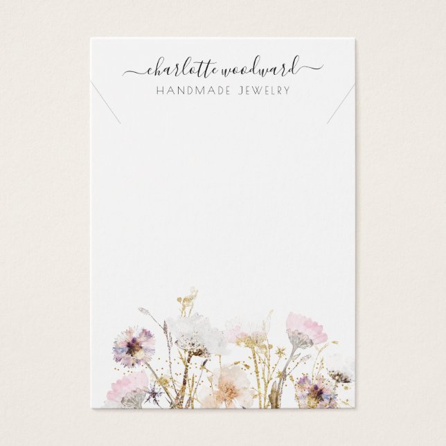 Necklace Jewellery Pink Gold Glitter Wildflowers (Front)