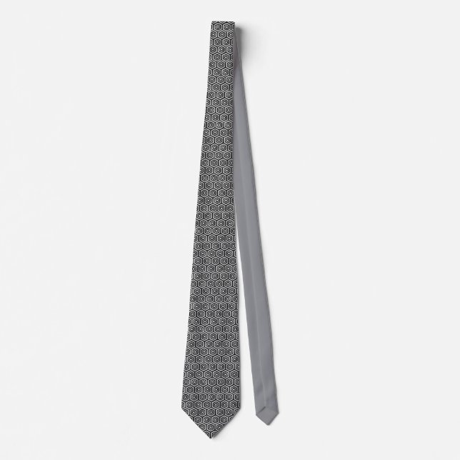 Necktie Black White Hexagon Geometric Pattern (Front)